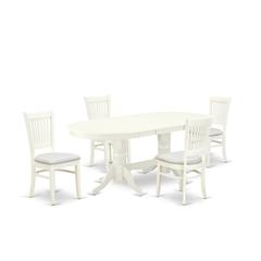 East West Furniture - VAVA5-LWH-C - 5-Pc Dinette Set- 4 Mid Century Chair with Linen Fabric Seat and Slatted Chair Back - Butterfly Leaf Dining Table - Linen White Finish