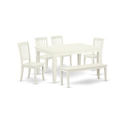 East West Furniture WEAV6-LWH-W – 6-Pieces Kitchen Table Set - 1 Modern Rectangular Table and 4 wooden Dining Room Chairs with One Dining Bench – Linen White Finish