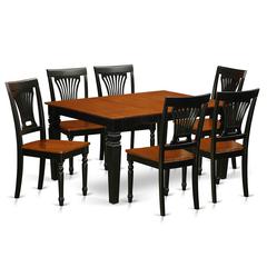 7  Pc  Dining  Room  set  with  a  Dining  Table  and  6  Wood  Kitchen  Chairs  in  Black
