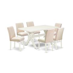 East West Furniture X026aB202-7 - 7-Piece Dinette Set - 6 Parson Chairs and a Rectangular Dinette Table Hardwood Structure