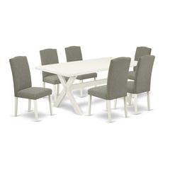 East West Furniture X027EN206-7 - 7-Piece Modern Dining Table Set - 6 Kitchen Parson Chairs and a Rectangular Table Solid Wood Frame