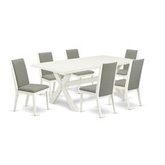 East West Furniture X027LA206-7 7-Piece Modern Dinette Set a Great Linen White Modern Dining Table Top and 6 Attractive Linen Fabric Parson Dining Chairs with Stylish Chair Back, Linen White Finish