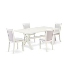 X027MZ001-5 5-Pc Dining Table Set Includes a Kitchen Table and 4 Cream Modern Dining Chairs - Wire Brushed Linen White Finish