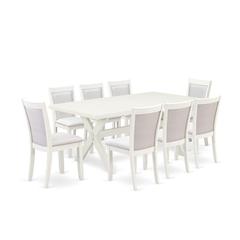 X027MZ001-9 9-Pc Dining Room Set Includes a Dining Table and 8 Cream Upholstered Dining Chairs - Wire Brushed Linen White Finish