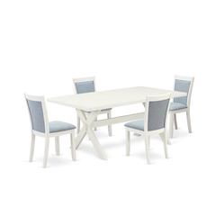 X027MZ015-5 5-Pc Dinette Set Includes a Dining Room Table and 4 Baby Blue Parson Dining Chairs - Wire Brushed Linen White Finish