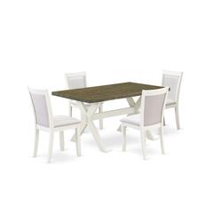 X076MZ001-5 5-Piece Dining Set Consists of a Wooden Dining Table and 4 Cream Dining Chairs - Wire Brushed Linen White Finish