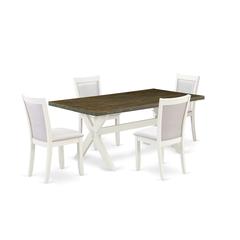 East West Furniture 5-Pc Kitchen Table Set Contains a Dining Table and 4 Cream Linen Fabric Dinning Chairs with Stylish Back - Wire Brushed Linen White Finish