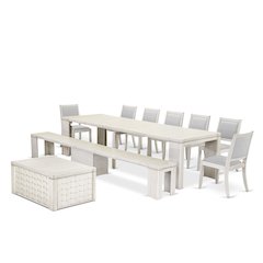10 Pieces Extendable Dining Set, Antique White