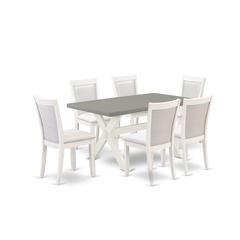 East West Furniture 7-Piece Table Set Includes a Wooden Kitchen Table and 6 Cream Linen Fabric Modern Dining Chairs with Stylish Back - Wire Brushed Linen White Finish