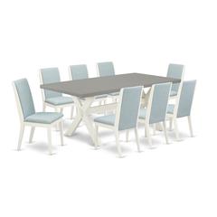 East West Furniture X097LA015-9 9-Piece Beautiful Dining Table Set a Superb Cement Color Kitchen Rectangular Table Top and 8 Stunning Linen Fabric Padded Parson Chairs with Stylish Chair Back, Linen W