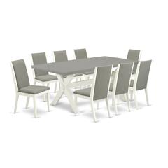 East West Furniture X097LA206-9 9-Piece Fashionable a Good Cement Color Modern Dining Table Top and 8 Gorgeous Linen Fabric Parson Dining Chairs with Stylish Chair Back, Linen White Finish