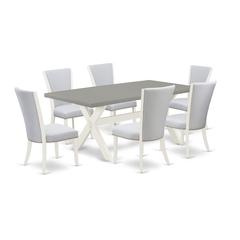East West Furniture 7-Pc Dining Room Set Includes 6 Upholstered Dining Chairs with Upholstered Seat and Stylish Back-Rectangular Kitchen Table - Cement and Wirebrushed Linen White Finish