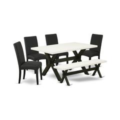 East West Furniture X626DR124-6 6-Pc Dinette Room Set- 4 Parson Dining Chairs with Black Linen Fabric Seat and Stylish Chair Back - Rectangular Top & Wooden Cross Legs Dining Table and Wooden Dining B