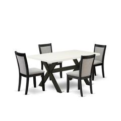 X626MZ606-5 5 Piece Table Set - A Linen White Dining Table with 4 Shitake Dining Room Chairs - Wire Brushed Black Finish