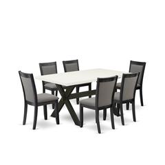 X626MZ650-7 7 Pc Dining Set - Linen White Dining Table with 6 Dark Gotham Grey Chairs - Wire Brushed Black Finish