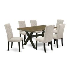 East West Furniture X676EL635-7 - 7-Piece Dining Table Set - 6 Upholstered Dining Chairs and a Rectangular Table Hardwood Structure