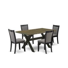 X676MZ650-5 5 Piece Table Set - Distressed Jacobean Dinner Table with 4 Dark Gotham Grey Dining Chairs - Wire Brushed Black Finish