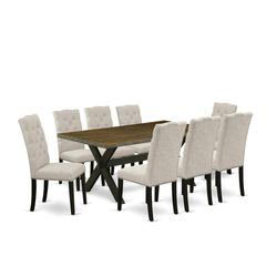 East West Furniture X677EL635-9 - 9-Piece Dining Table Set - 8 Person Dining Chairs and Small a Rectangular Table Solid Wood Frame – High Stylish Back & Linen White Finish
