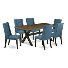East West Furniture X677FL121-7 7-Piece Beautiful Dinette Set an Outstanding Distressed Jacobean Dining Table Top and 6 Awesome Linen Fabric Dining Chairs with Nail Heads and Stylish Chair Back, Wire