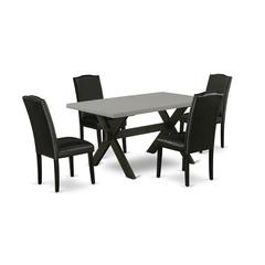 East West Furniture X696EN169-5 5-Pc Dining Room Table Set - 4 Kitchen Chairs and 1 Modern Cement Kitchen Dining Table Top with High Stylish Chair Back – Wire Brushed Black Finish