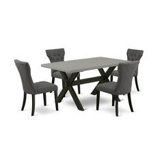 East West Furniture 5-Piece Dining Set Included 4 Dining chairs Upholstered Seat and High Button Tufted Chair Back and Rectangular Table with Cement Color Dining Table Top - Black Finish
