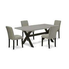 East West Furniture X697AB106-5 5-Pc Dinette Room Set - 4 Upholstered Dining Chairs and 1 Modern Rectangular Cement Breakfast Table Top with High Chair Back - Wire Brushed Black Finish