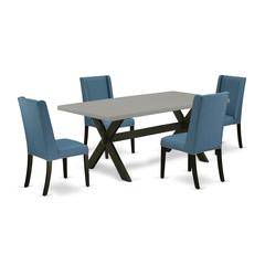 East West Furniture 5-Piece Kitchen Dinette Set Included 4 Parson Dining chairs Upholstered Nails Head Seat and Stylish Chair Back and Rectangular Mid Century Dining Table with Cement Color Dining Tab