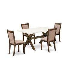 X726MZ716-5 5 Pc Modern Dining Set - A Table with Trestle Base and 4 Modern Chairs For Dining Room - Distressed Jacobean Finish