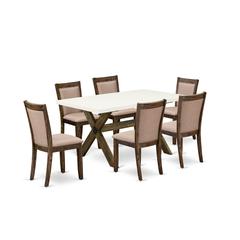 X726MZ716-7 7 Piece Modern Table Set - A Dining Table with Trestle Base and 6 Dining Room Chairs - Distressed Jacobean Finish