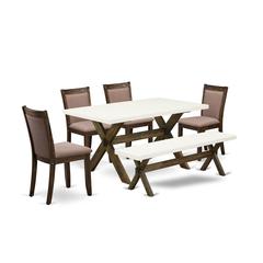 X726MZ748-6 - 6-Pc Dining Set - 4 Dining Chairs, a Wood Bench and 1 Modern dining room table - Linen White Finish