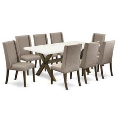 East West Furniture X727FL716-9 - 9-Piece Dining Room Set - 8 Parson Chairs and a Rectangular Table Hardwood Frame