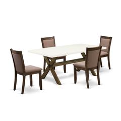 X727MZ748-5 5 Piece Dinette Set - A Wooden Dining Table with Trestle Base and 4 Coffee Wooded Chairs - Distressed Jacobean Finish