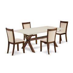 East West Furniture 5-Pc Modern Dining Set Contains a Wooden Dining Table and 4 Light Beige Linen Fabric Upholstered Dining Chairs with Stylish Back - Distressed Jacobean Finish