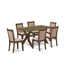 X776MZ716-7 7 Pc Modern Kitchen Dining Set - A Dining Table with Trestle Base and 6 Dining Chairs - Distressed Jacobean Finish