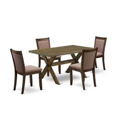 X776MZ748-5 - 5-Pc Modern Dining Set - 4 Parson Chairs and 1 Dining Table (Distressed Jacobean Finish)