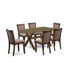 X776MZ748-7 - 7-Pc Modern Dining Table Set - 6 Dining Chairs and 1 Wooden Dining Table (Distressed Jacobean Finish)
