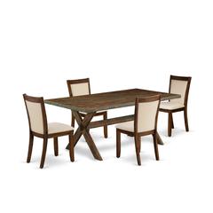 East West Furniture 5-Piece Dining Table Set Includes a Rectangular Dining Table and 4 Light Beige Linen Fabric Upholstered Chairs with Stylish Back - Distressed Jacobean Finish