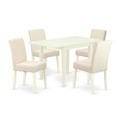 East West Furniture 5-Piece Dining Table Set-A Wooden Kitchen Table and 4Linen FabricMid Century Chairs with High Back - Linen White Finish