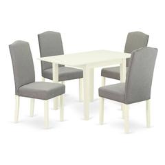East West Furniture 5-Piece Dining Table Set-A Wood Table and 4Linen FabricDinning Chairs with High Back - Linen White Finish
