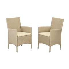 Cream Wicker Patio Chair Set of 2 with Outdoor-Ready Frame, Comfortable Seating