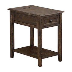 Distressed Jacobean Nightstand with Wooden Drawer and Stable Construction