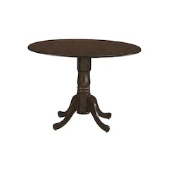 Saddle Brown Drop Leaf Round Table, Pedestal Base, Seats 4