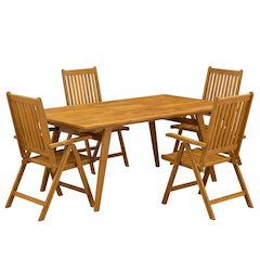 Oil-Finish 5-Piece Patio Set with 4 Foldable Arm Chairs and Table