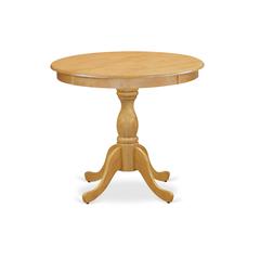 Round Wood Table Oak Color Table Top Surface and Asian Wood Table Pedestal Legs -Oak Finish
