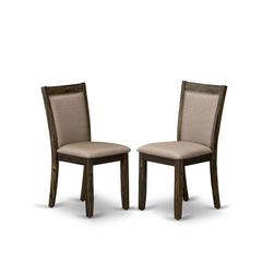 MZC7T16 Kitchen Chairs Set of 2 - Dark Khaki Linen Fabric Seat and High Chair Back - Distressed Jacobean Finish (SET OF 2)