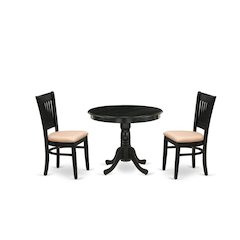 Solid Wood Round Dining Table & Chairs 3-Piece Set, Small Dinette, Black