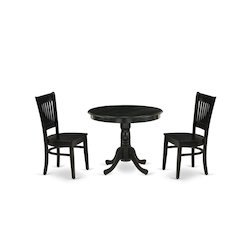 Solid Wood Round Kitchen Table & Chairs 3-Piece Dining Set, Black