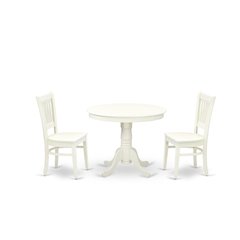 Solid Wood Round Kitchen Table & Chairs 3-Piece Dining Set, Linen White