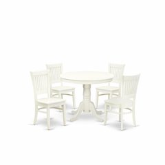Solid Wood Round Kitchen Dining Table 5-Piece with Slatted Chairs