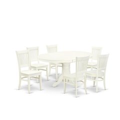 Butterfly Leaf Dining Table 7-Piece, Slatted-Back Wood Chairs, Linen White